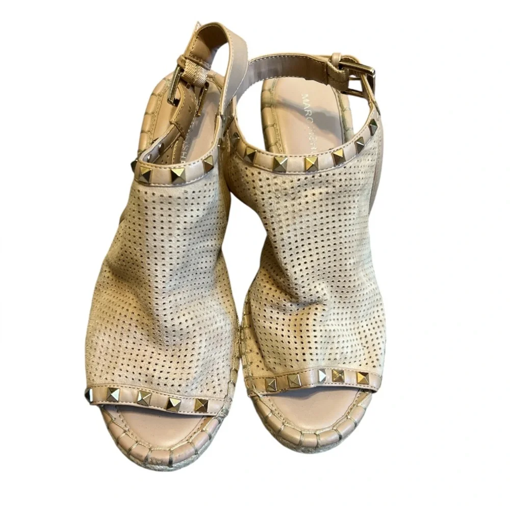 Marc Fisher Studded Perforated Espadrille Peep Toe Sandals Size 8.5